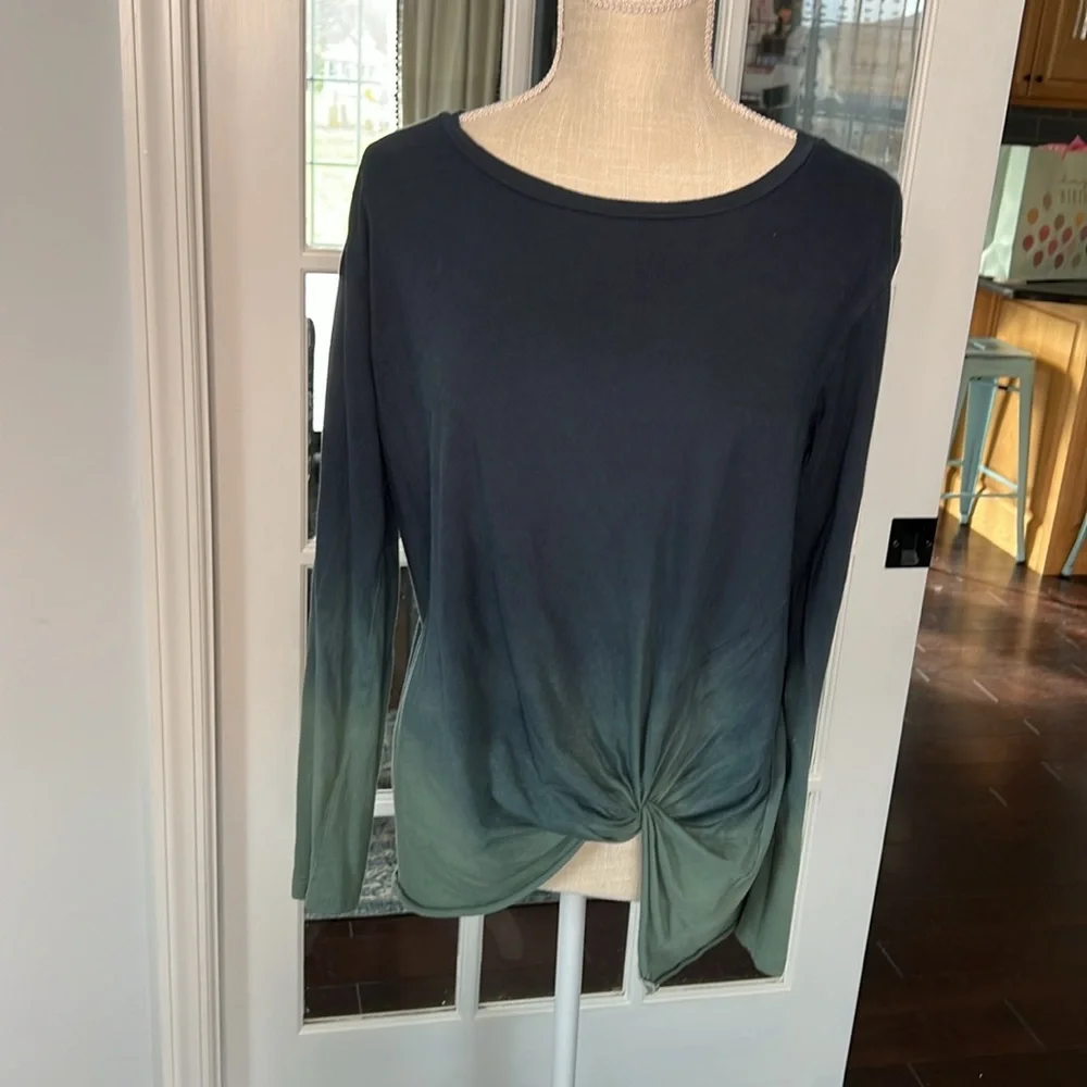 Umgee long sleeve top with faux knots, blue green ombre - Picture 2 of 7